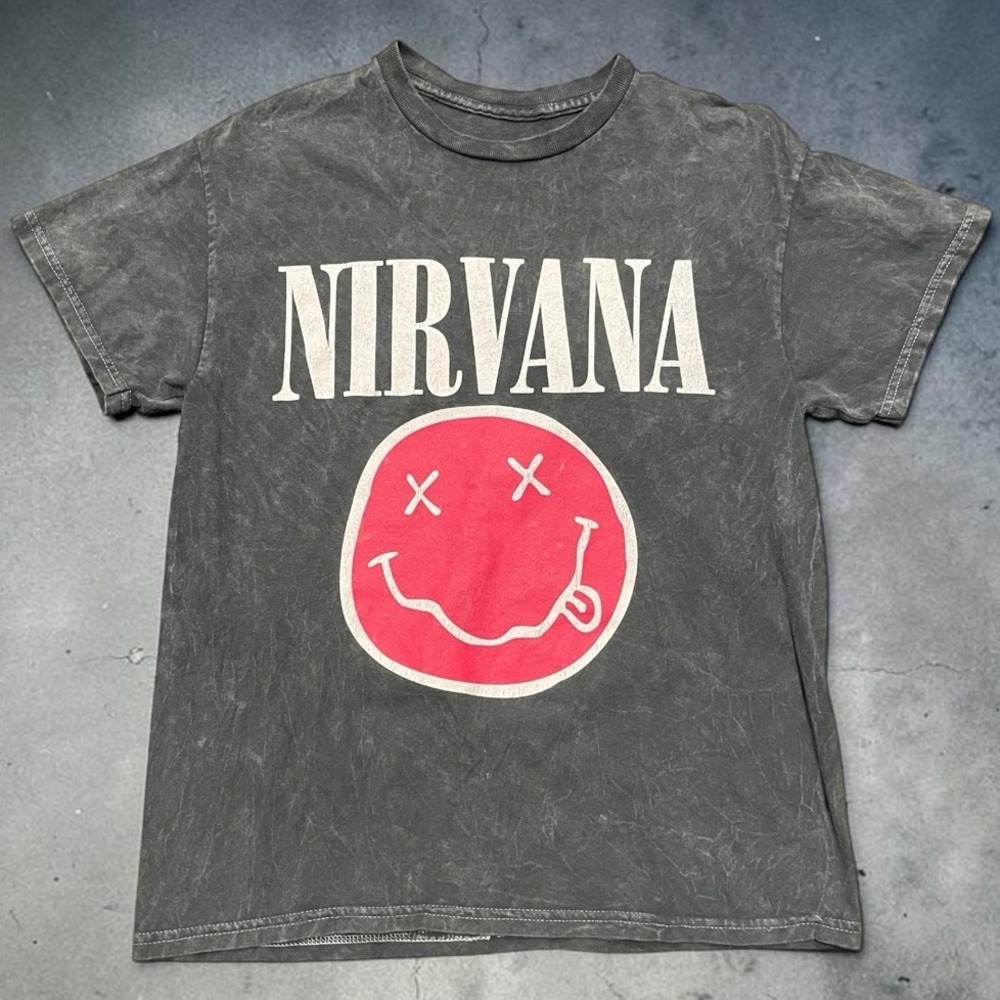 Adult M NIRVANA Live '93 Band Concert Tour T-Shirt Tee Smiley Face Graphic Gray